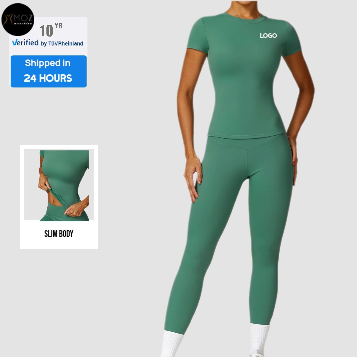 Quick drying breathable lightweight women's sports yoga suit set custom logo short sleeved T-shirt leggings gym fitness high-intensity