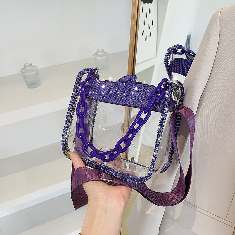 2026 best-selling fashion transparent chain PVC women's hand-held single shoulder square bag