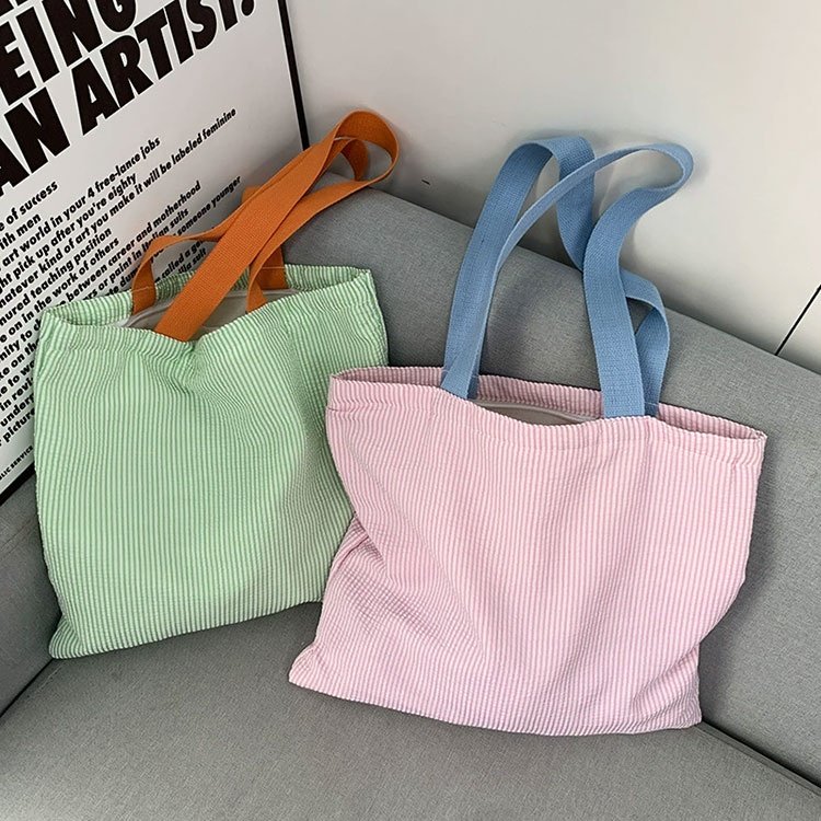 Fashionable large capacity customized logo color striped cotton canvas handbag shoulder bag with pocket and zipper suitable for daily use