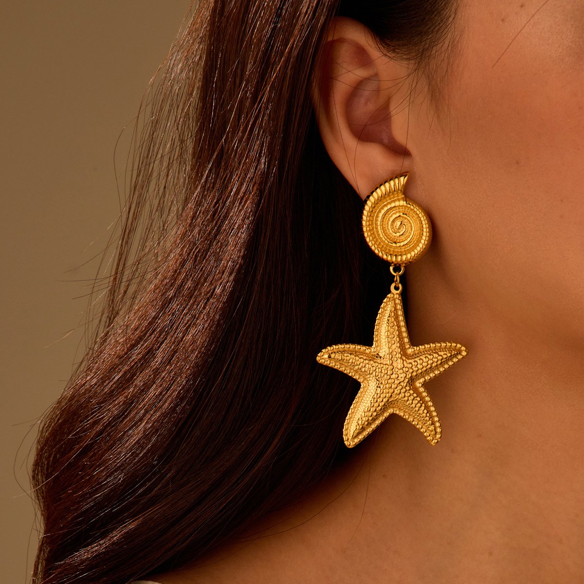 Bohemian style beach shell star pendant earrings 18K gold stainless steel ocean style women's fashion party jewelry