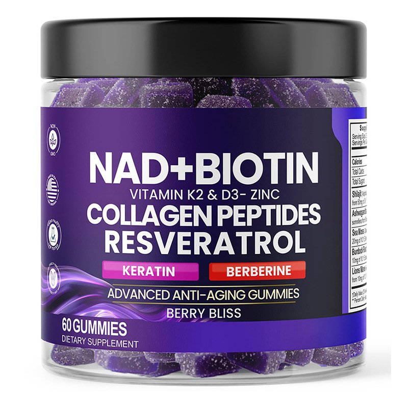 Hot selling NAD+Biotin Anti aging Collagen Peptide Vitamin K2 D3 Beauty Soft Candy Health Food Grade Sleep Immune Support OEM/ODM