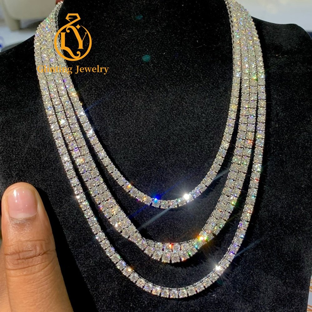 Customized 925 silver 14K gold diamond necklace, set with 2MM, 3MM, 4MM, 5MM diamonds, VS1 HPHT CVD laboratory grown diamond tennis chain, IGI certified