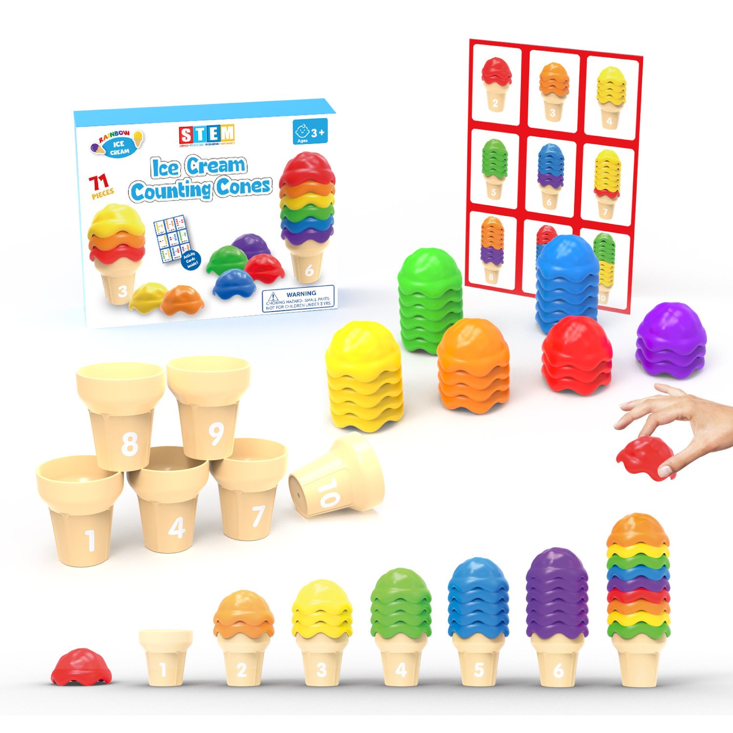 Paico children's ice cream math enlightenment counting color classification set stacking number matching educational toy suitable for 5-7 years old