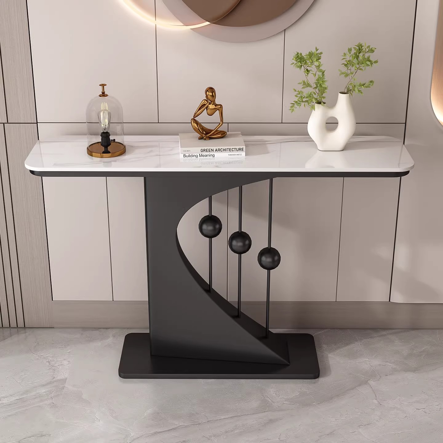 Entrance passage, hotel living room corridor, lightweight luxury stone slab corridor, table console, table entrance, cutlery cabinet