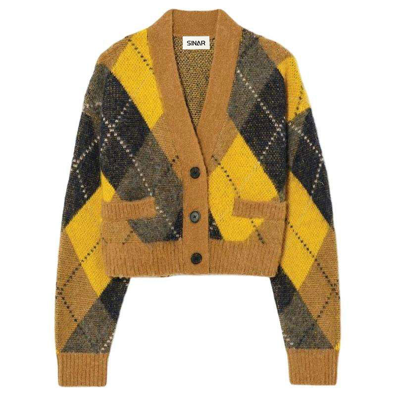 Custom OEM & ODM Mohair Sweater Women Jacquard Designer Knitwear Ladies Knitted Girls Knit Top Women Cardigan Sweater