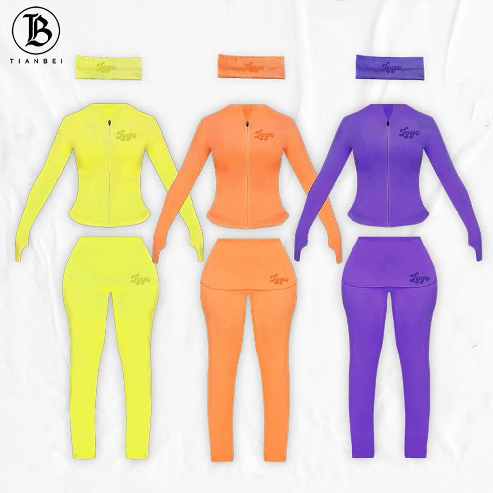 Diamond women's clothing manufacturer two-piece set women's jacket, leggings, flared pants, yoga set, headband, women's sportswear