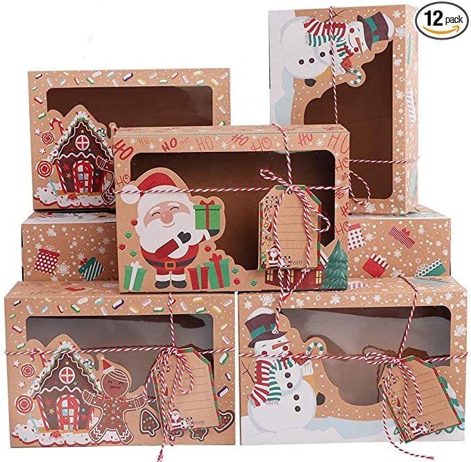 Hot selling Christmas cookie candy gift box with transparent window, Santa Claus snowman holiday design, and Christmas ribbon gift